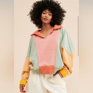Free People Sidewalk Sweatshirt- Coral, Mint, Mustard